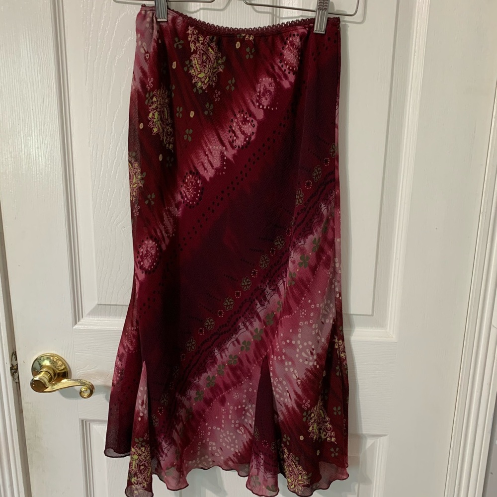 Deep Red/Purple Patterned Midi Skirt